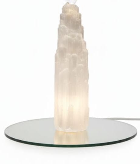 Lámpara de Torre de Selenita, Grande, Blanco Natural, Curación, Claridad y Meditación, Lámpara de Mesa de Cristal, Piedra Preciosa, Regalo, Mineral, Decorativo (35 cm)