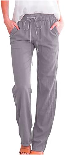 SMIDOW Resort Wear for Women 2023 Womens Casual Pants Regular Fit Straight Leg Drawstring Elastic High Waist Trousers with Pockets Trendy