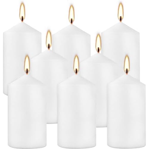 2×4 High White Pillar Candles, Set of 8, Unscented. Bulk Buy. Ideal for Wedding, Emergency Lanterns, Spa, Aromatherapy, Party
