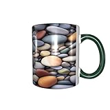 DZBDWZXH Dark Green Handle Ceramic Coffee Mugs 11oz, (Pebble Stone) Print Restaurant Coffee Mug for Coffee,Cappuccino,Tea,Cocoa,Cereal - Image 2