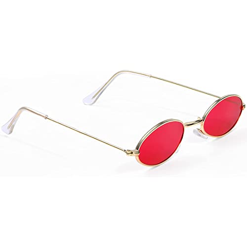 GOOMICK Vintage Ovale Sonnenbrille Rote Sonnenbrille Kleine Ovale Sonnenbrille Mini Vintage Stilvolle Funky Sonnenbrille Vintage Kreis Metallrahmen Rote Sonnenbrille für Damen Mädchen Herren Cover