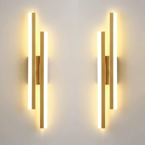 2 Pack LED Wall Sconce Modern Linear Wall lamp Gold Long Strip Wall Light Fixture Acrylic Shade, 3000K/4000K/6000K Adjustable, 19.6' Indoor Aluminum Hardwired Wall scocnes