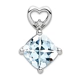 JewelryWeb 10.2mm 14ct White Gold Aquamarine and Diamond Love Heart Chain Slide Chain Necklace for Women and Men