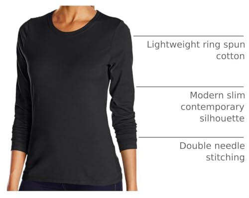 Hanes Long Sleeve Cotton T-Shirt, Lightweight Crewneck Tee for Women, Modern Fit, Ebony, Large - image 4