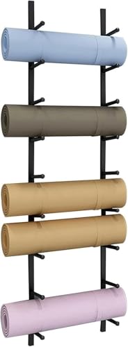 Heavy Duty Wall Mount Yoga Mat Holder Rack, trwały stalowy organizer sprzętu treningowego do rolki pianki, pasków, półki do przechowywania siłowni, aby zaoszczędzić miejsce w garażu domowym
