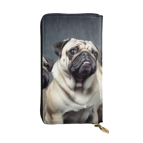 Portefeuille amusant en cuir noir avec zip pour ranger cartes et mobile