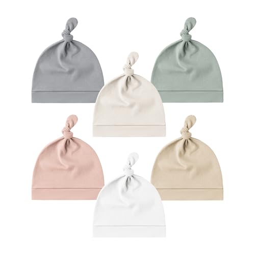 Image of Konssy 6 Pack Baby Newborn Hats Set Knot Beanie Hats Soft for Infant Baby Girls Boys Caps 0-6 Months