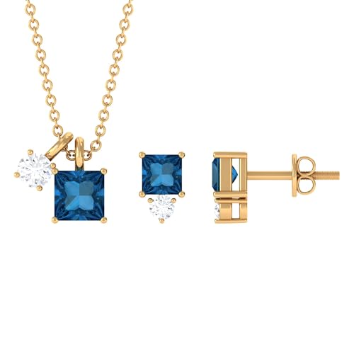 Reviews y listado de Juego mesa intelect del mes. 34 Conjunto de joyas de dos piedras con topacio azul londinense y moissanita, conjunto de joyas con topacio de talla princesa para mujer, Oro amarillo de 18 quilates, Con Cadena