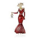 Fashion Lady Brooch Pin for Women Girls Colorful Enamel Crystal Lapel Pins Charm Dress Accessories Coats Scarves Bags Ceremony Clothes Elegant Handmade Holiday Party Jewelry (Red)