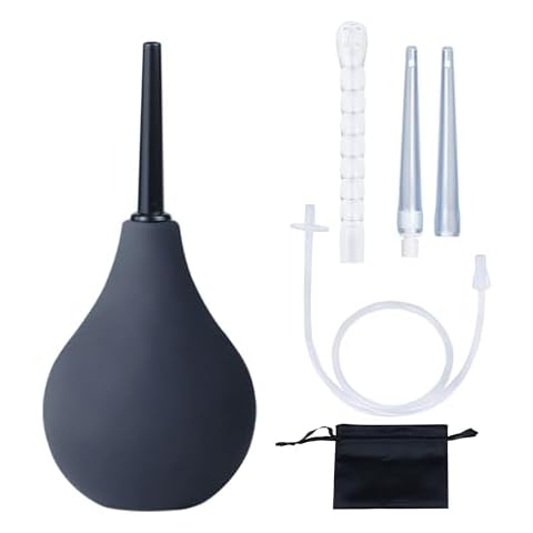 TopQuaFocus 8oz Enema Bulb Kit Anal and Vaginal Douche Bulb for Men Flushing System Enemas Silicone Bulb with 23.6in Hose+4 Replaceable Nozzles (Black) Cover