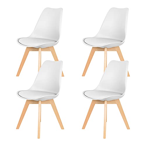 IHANA Dining Chair with Cushioned Pad Seat & Solid Beech Wood Legs for Mid Century Modern Dining Room Living Room Bedroom Kitchen & Lounge