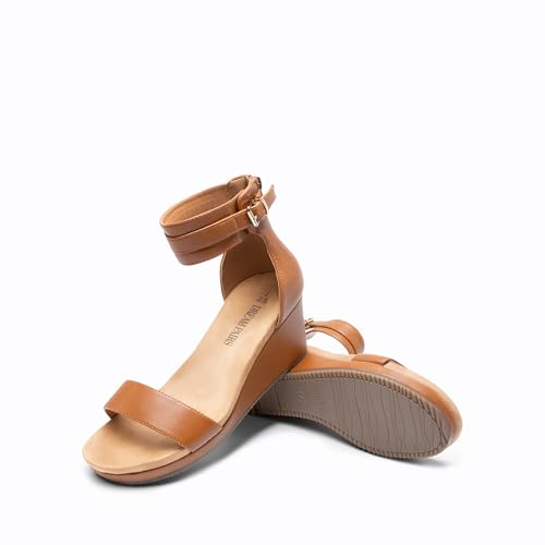 Image of DREAM PAIRS Women's Open Toe Buckle Ankle Strap Platform Wedge Sandals Summer Shoes.