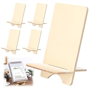 4 Pack Wooden Book Stand for Display Book Holder Easel Stand Collector Display Back to School Gift for Home Office Album CD Magazine Comic Postcard Picture Artworks