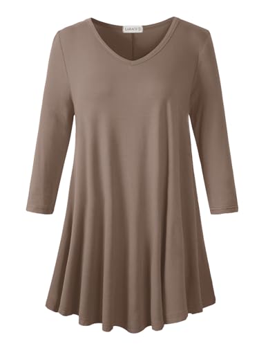 Image of LARACE Tunics 3 /4 Sleeve Plus Size Tops for Women V Neck Loose Fit Flowy Clothing for Leggings