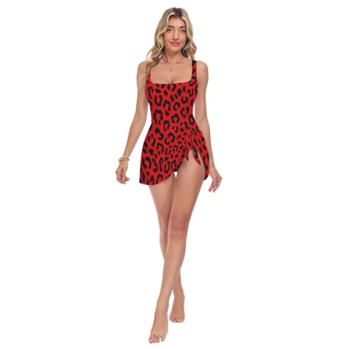 Maillot de bain léopard rouge col carré idéal pour vos vacances