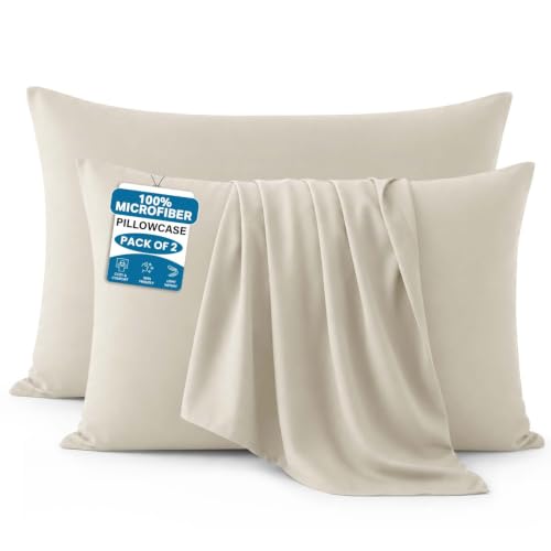 Image of Moonlight Bedding Pillow Cases 2 Pack – Cream Pillowcases Envelope Closure Super Soft Brushed Microfiber Standard House Wife Pillow Covers, (50x75+15cm)