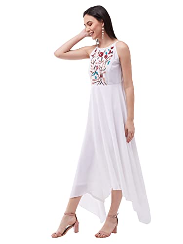 Image of Miss Chase Women's Off White Halter Neck Sleeveless Solid Embellished Maxi Dress