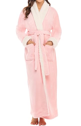 Alexander Del Rossa Women's Plush Sherpa Robe, Long Cozy Warm Bathrobe
