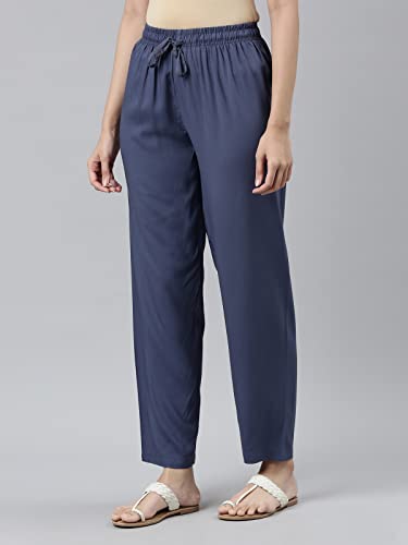 Image of GO COLORS Women Solid Mid Rise Relaxed Fit Viscose Casual Pants