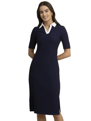 Image of FableStreet Livin Contrast Collar Dress - Navy and White