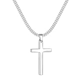FAINCA Collar Cruz Hombre Cadena Acero Inoxidable Plateada Colgante Collar con Cruz para Hombre Cadena de Acero Inoxidable con Colgante Regalos con Amuleto para Niños Hombres Mujer 60cm