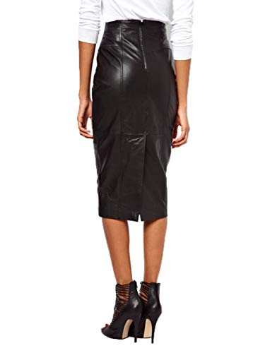 Women's Leather Skirt Genuine Soft Lambskin Leather Below-Knee Corset Skirt RK0132