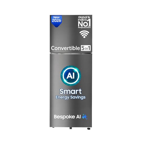 Samsung 350 L, 3 Star, Convertible 5-in-1, Digital Inverter, Frost Free Double Door, WiFi Bespoke AI Refrigerator (RT38HG5A23S8HL, Silver, Elegant Inox, 2026 Model) view 1