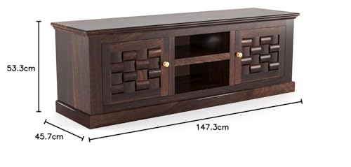 Image of Wooden TV Unit for Living Room | TV Cabinet with Storage Doors & Shelf | TV Stand Wooden | Entertainment Unit Furniture | TV Console Table | Walnut Finish