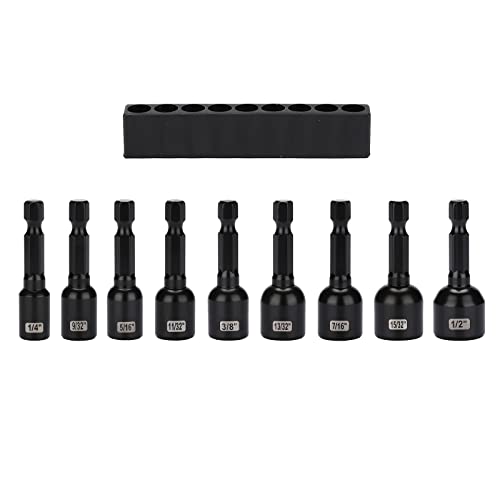 Image of MIXPOWER 9 Piece Impact Ready Magnetic Nut Driver Bit Set, SAE, 1 /4 inch to 1 /2 inch, 48mm Length, Alloy Steel, 1 /4 inch Magnetic Hex Nut Driver Set