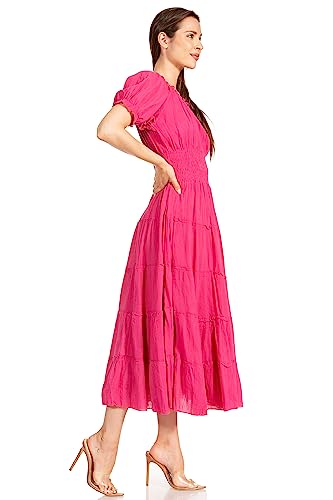 Image of Sakkas Cotton Crepe Smocked Peasant Gypsy Boho Renaissance Mid Length Dress