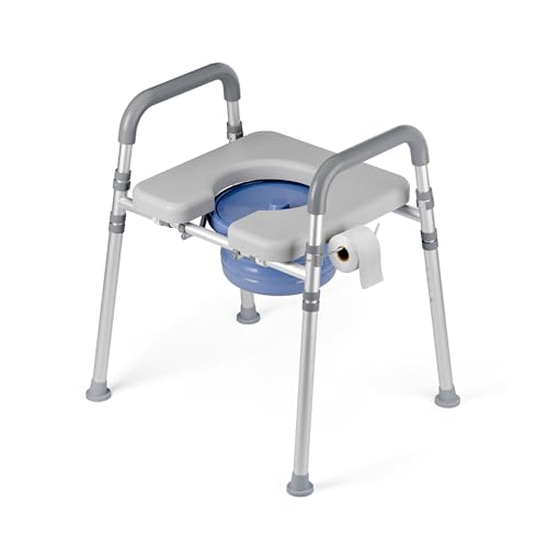Loyoda Bedside Commode with Bucket for Seniors, Toilet Chair with Padded Handles & Seat, 400 LBS Bedside Toilet with Adjustable Height & Width for Pregnant, Disabled, Handicapped,(Gray)