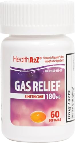 HealthA2Z® Gas Relief Simethicone 180mg | Relieves from Stomach Discomfort and Gas | Anti Flatulence | Relieves Gas Fast (60 Count (Pack of 1))