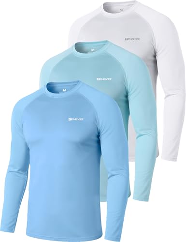 ZENGVEE 3er Pack UV Shirt Herren Rashguard UPF 50+ UV Schutz Shirt Schwimmshirt Herren Lässig Sonnenschutz Sport Tshirt Männer Atmungsaktiv für Wasser Surfen Schwimmen (0618-Blue White Lake-L)