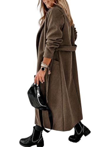 Image of Ladiyo Womens Classic Coat Lapel Collar Open Front Belted Long Jacket