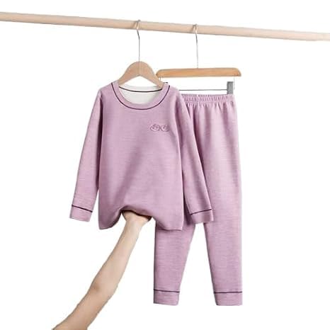 Image of KidsThermal Set | Soft Cotton Blend Full Sleeves Top & Bottom Nightwear | Warm Innerwear Suit for Boys & Girls in Multicolour