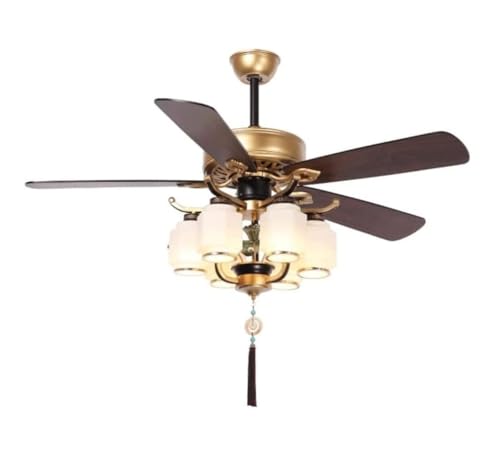 MCLIUJIA Ventiladores para El Techo con Lámpara Ventilador De Techo Vintage con Cinco Aspas De Madera Reversibles, 6 Luces, Ventilador De Techo con Control Remoto, Estilo Linterna