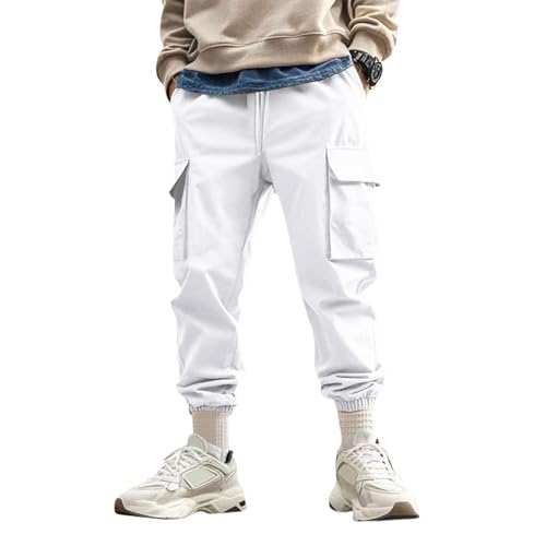 Mens Cargo Pants Elastic Waist Joggers Drawstring Gym Stretch Work Casual Pants Tapered Sweatpants with Pockets