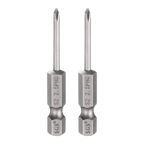 sourcing map 2pcs #00 Phillips Screwdriver Bit PH00 1/4 Hex Shank 2 (50mm) Long 2.5mm Rod Magnetic Cross Head Drill Bits S2 Steel Industrial Screw Driver for Electric Power Tools, Gray
