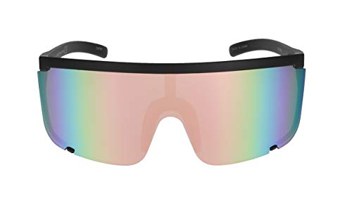 Elite Unisex Oversized Super Shield Mirrored Lens Sunglasses Retro Flat Top Matte Black Frame