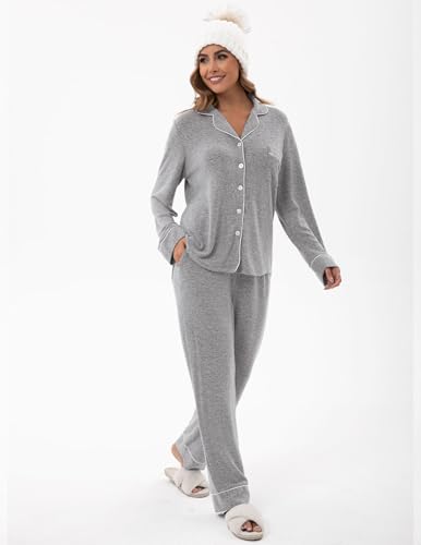 Image of UMBY Silk Satin Pajamas for Women Set 2 Piece Silk Pjs Long Sleeve Top Cozy Sleepwear Silky Pajamas