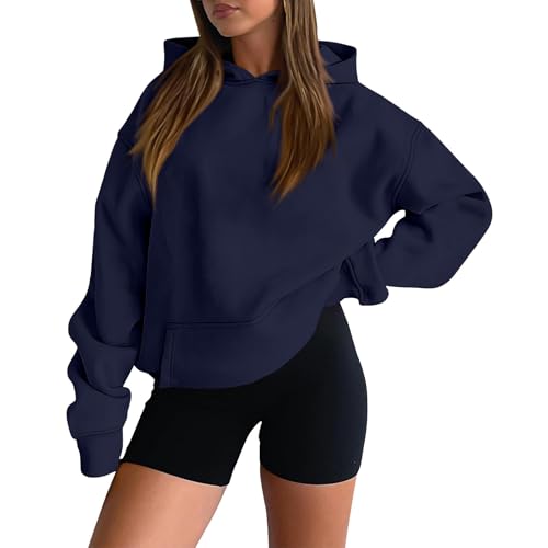 Oversized Hoodies for Women Pullover Soft Fall Fleece Comfort Hoodie Cozy Over Sized Hooded Sweatshirt Loose Weighted Plain Hoodie Warm Cotton Cute Hoodies Long Sleeve Sweat Shirts Travel Clothes Navy