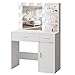 LIVELYGLOW Lighted Makeup Vanity Desk, 35.4“W x 15.7'”D x 54“H, White (with Lights and Mirror, Dimming Function, 2 Drawers and 1 Cabiniet, Open Shelves) by Boahaus