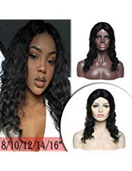 Wavy Human Hair Wigs 14 Inch Natural Wave Brazilian Virgin Hair Wig for Women Middle Part Machine Made Glueless 130% Density Natural Black Loose Curly