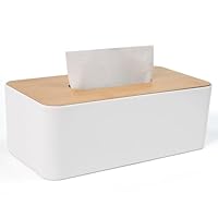 UHETLET Kosmetiktücher Box Holz Tücherbox mit Deckel aus Bambus Taschentücher Box 26x13x9cm Tücherbox Weiß Nachfüllbar Taschentuchbox Quadratisch Tissue Boxen Taschentuchspender für Handelsübliche