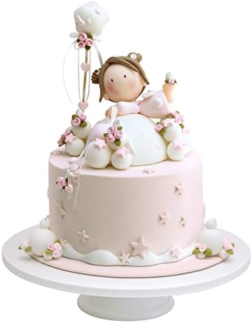 Fun Market Angel Cake Topper Set - Angel Figurine with Stars & Doves Cake Decorations - Handmade Clay Cake Topper Angel for Baptism, Baby Shower, Birthday, Christening - 17-Piece Angel Decor for Cake