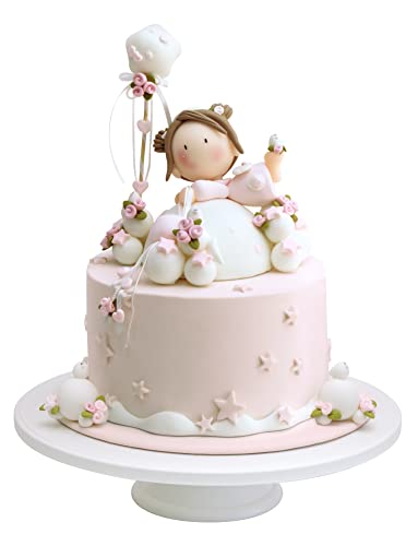 Fun Market Angel Cake Topper Set - Angel Figurine with Stars & Doves Cake Decorations - Handmade Clay Cake Topper Angel for Baptism, Baby Shower, Birthday, Christening - 17-Piece Angel Decor for Cake