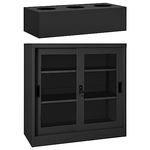 vidaXL Sliding Door Cabinet with in-built Planter Box - Anthracite Steel Unit with Adjustable Shelves for Home or Office Use