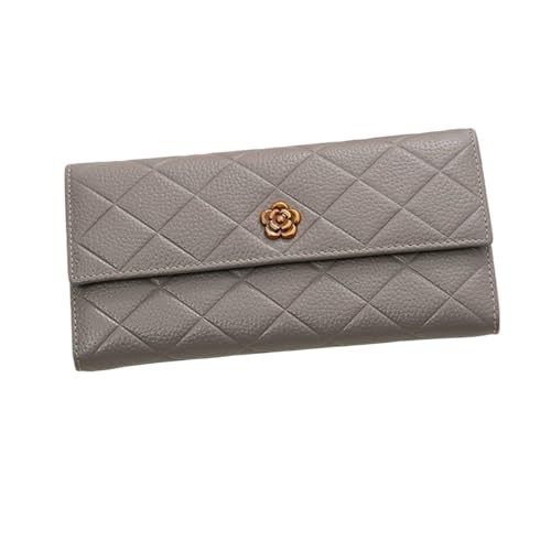Fermasoldi lunghi pelle di vacchetta da donna Portafogli da lavoro Porta carte con blocco Color: Gray