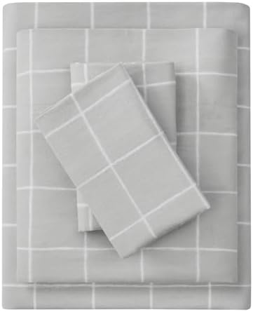 True North by Sleep Philosophy Flannel Sheets Queen Size, Cozy 100% Cotton Flannel Bed Sheets, Ultra Soft Cute Sheet Set, Novelty Print Themed Cold Weather Warm Bedding Set, Grey Windowpane, 4 Piece - Thumbnail 2