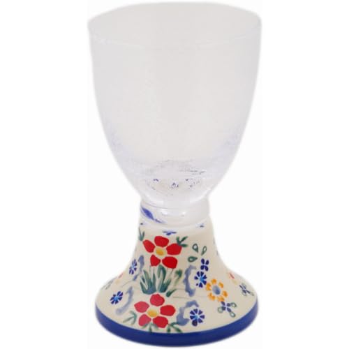 Authentic Polish Pottery Goblet Signature UNIKAT in Spring's Red Garden Design Handmade in Boles?awiec Poland + Certificate of Authenticity